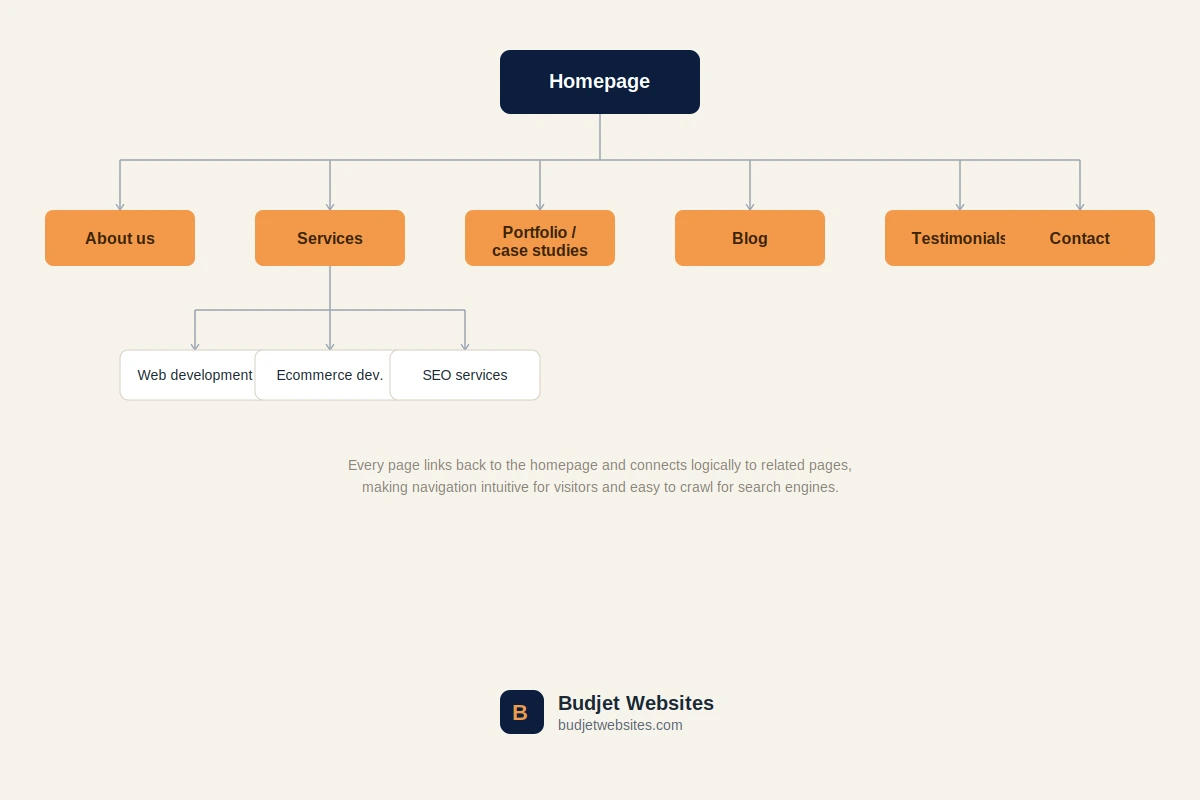 Website sitemap structure for a business website