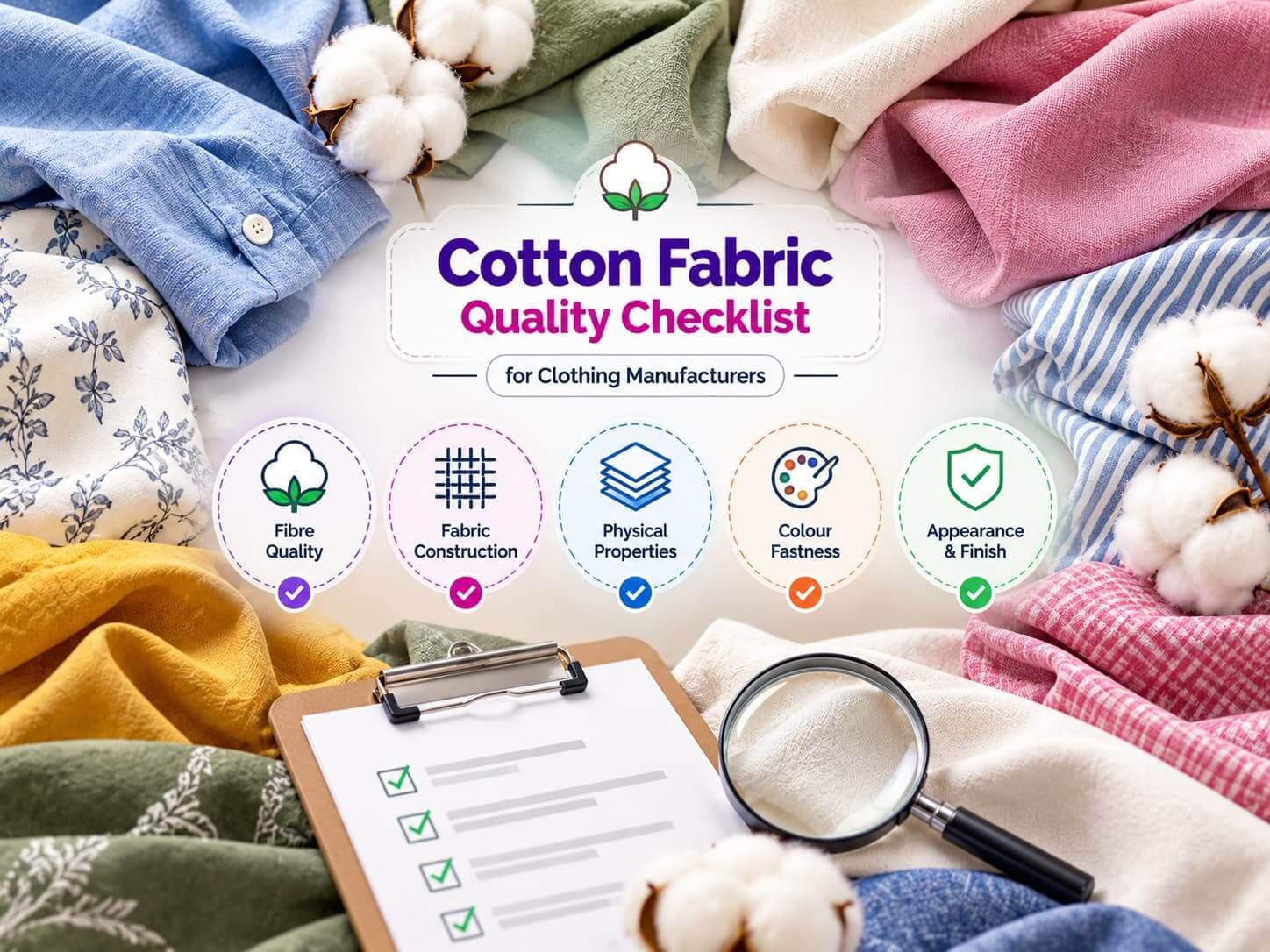 Cotton Fabric Checklist Cotton fabric quality checklist for clothing manufacturers.