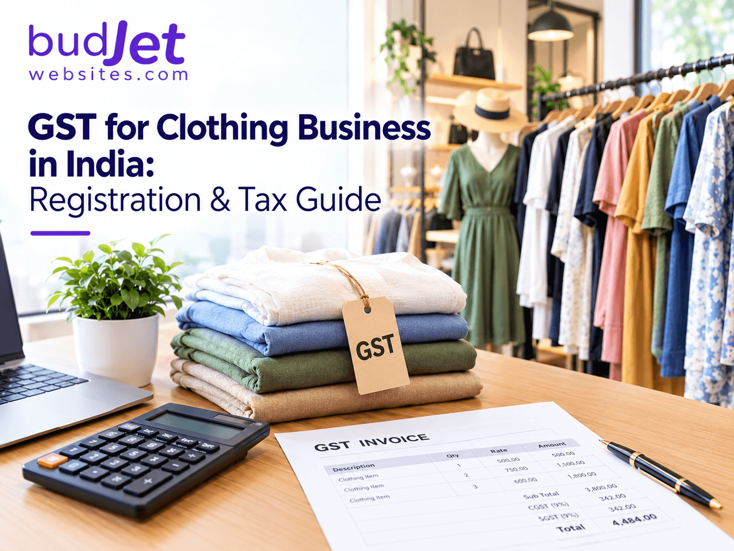 GST for Clothing Business in India: Registration & Tax Guide GST for clothing business in India with GST invoice, calculator and clothing store.
